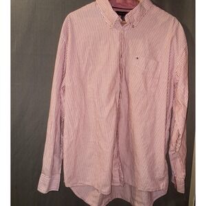 TOMMY HILFIGER RED/WHITE STRIPE LONG SLEEVE BUTTON DOWN NICE SHIRT SIZE XL